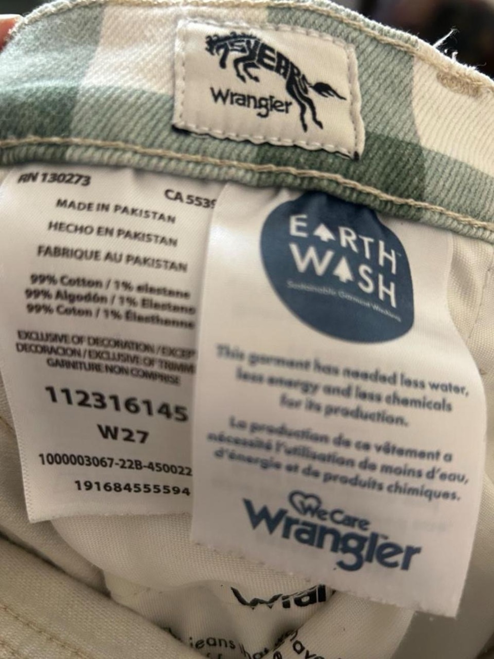 Wrangler Green and White Gingham High-Waist kick flare jeans - Picture 6 of 7